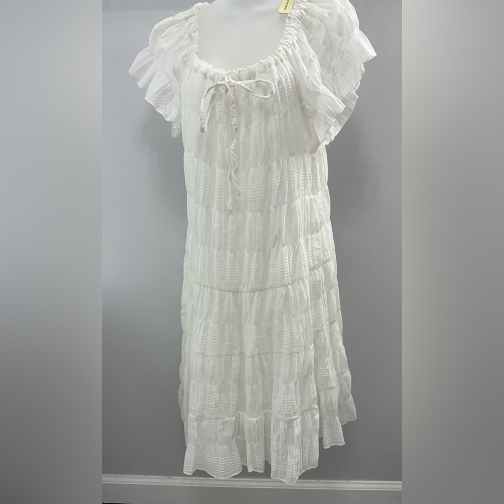 NWT Max Studio White Dress Medium Off Shoulder or Wear as Short Sleeves - Picture 6 of 6